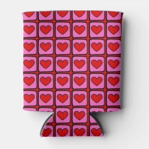 Retro Vintage Chequered Heart Y2K Pattern  Can Cooler