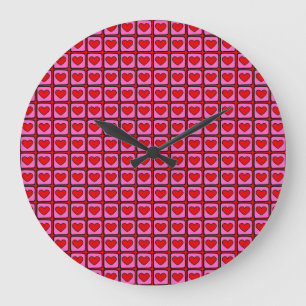 Retro Vintage Chequered Heart Y2K Pattern  Large Clock