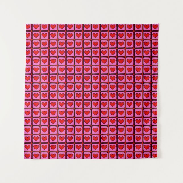 Retro Vintage Chequered Heart Y2K Pattern  Tapestry (Front)