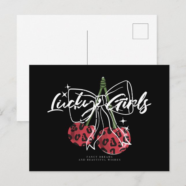 Retro Vintage Cherry Quote Typography  Postcard (Front/Back)
