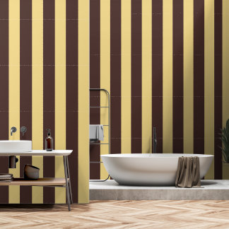 Retro Vintage Chocolate Brown Butter Yellow Stripe Wallpaper