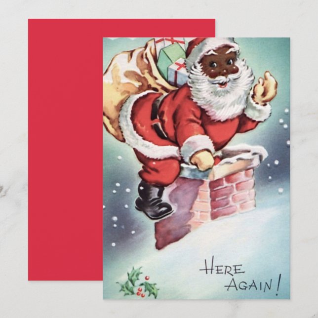 Retro Vintage Christmas African Santa Holiday Card (Front/Back)