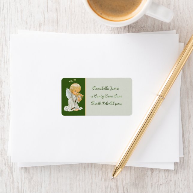 retro vintage Christmas Angel Holiday label (Insitu)