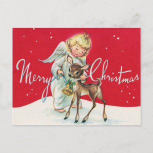 retro vintage Christmas Angel  Holiday Postcard