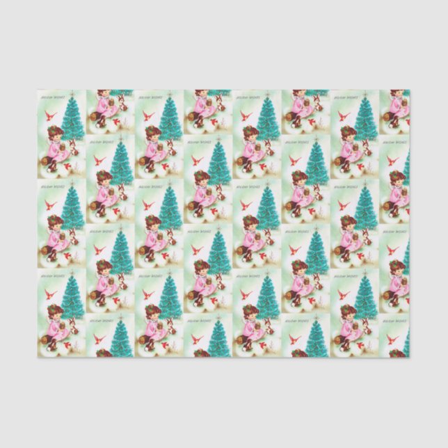 retro Vintage Christmas Angel Holiday tissue Tissue Paper (Front)