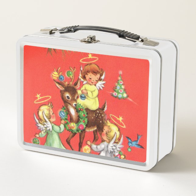 retro vintage Christmas Angels Holiday Metal Lunch Box (Front)
