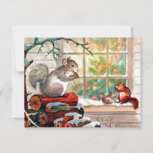 Retro Vintage Christmas animals add message card