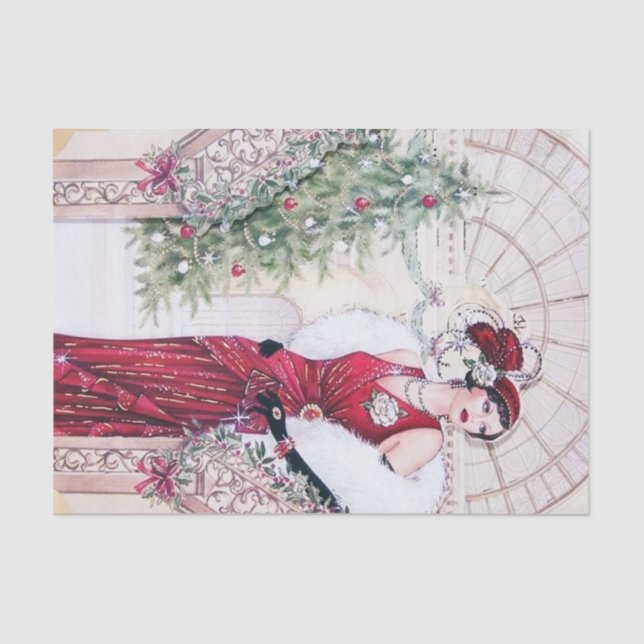 retro vintage Christmas art deco lady Tissue Paper (Front)