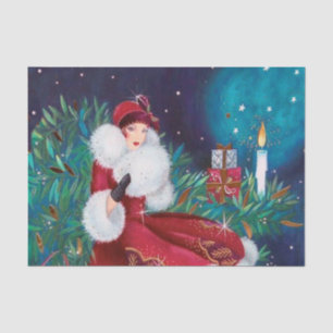 retro vintage Christmas art deco lady  Tissue Paper