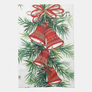 Retro Vintage Christmas bells kitchen towel