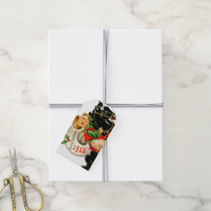 retro vintage Christmas boy horse  Gift Tags
