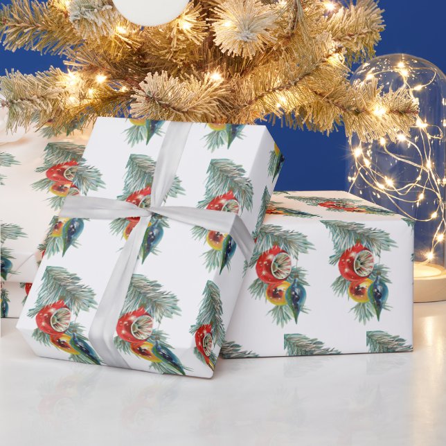 retro vintage Christmas bulb tiled pattern Wrapping Paper (Holidays)