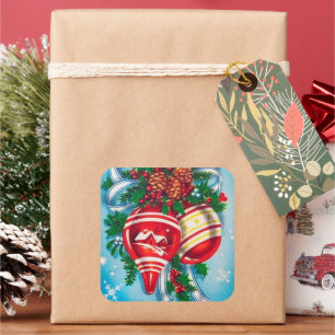 Retro vintage Christmas bulbs Holiday sticker