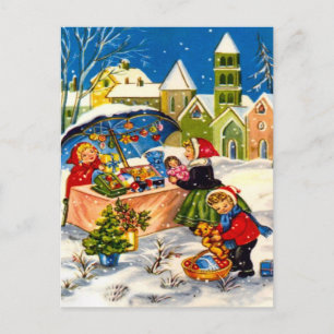 Retro Vintage Christmas , Buying gifts Holiday Postcard