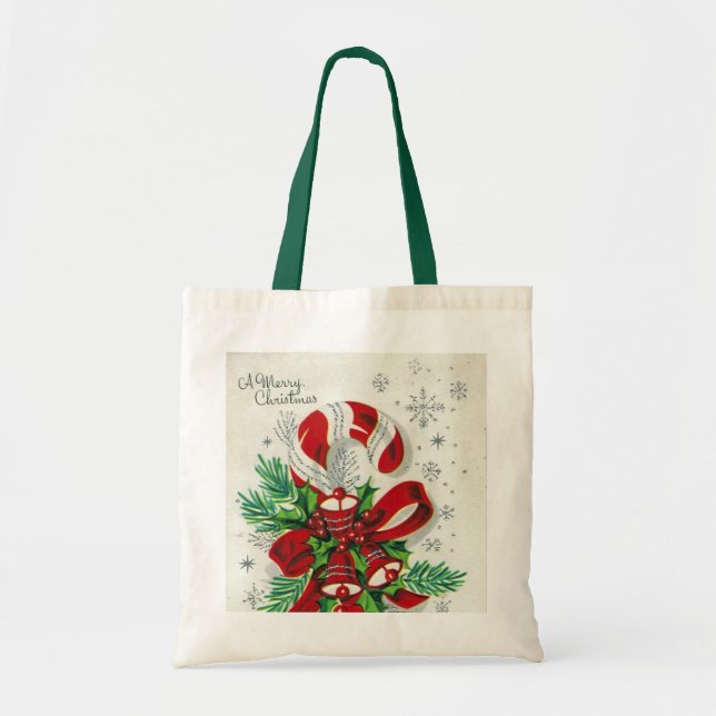 retro vintage Christmas candy cane Holiday Tote Bag (Front)