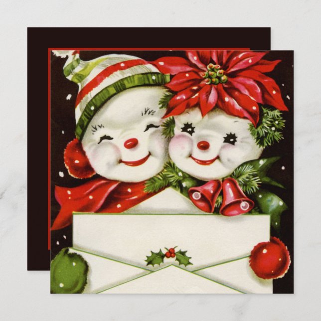 retro vintage Christmas card making snowman party  (Front/Back)
