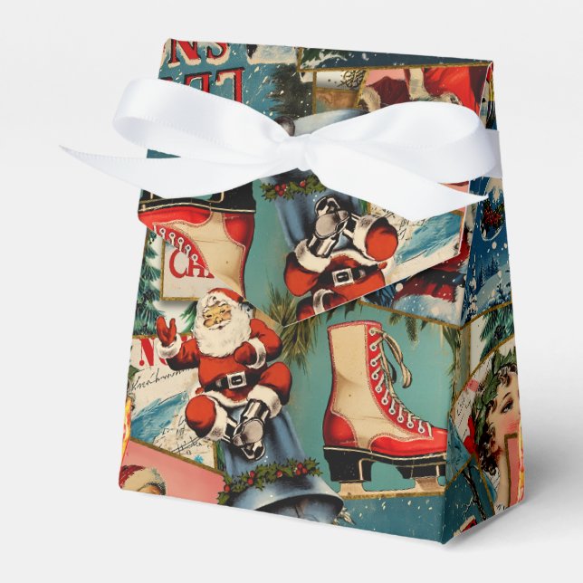 Retro Vintage Christmas Cards Collage Favor Box (Front Side)