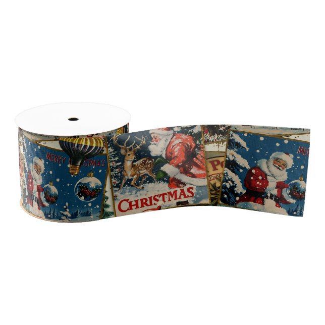Retro Vintage Christmas Cards Collage Grosgrain Ribbon (Spool)