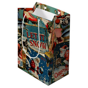 Retro Vintage Christmas Cards Collage Medium Gift Bag