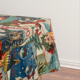Retro Vintage Christmas Cards Collage Tablecloth