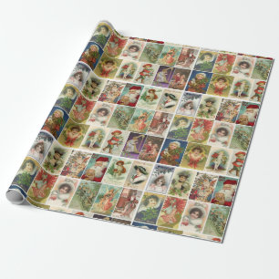 Retro Vintage Christmas Cards Collage Wrapping Paper