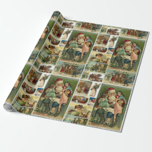 Retro Vintage Christmas Cards Collage Wrapping Paper