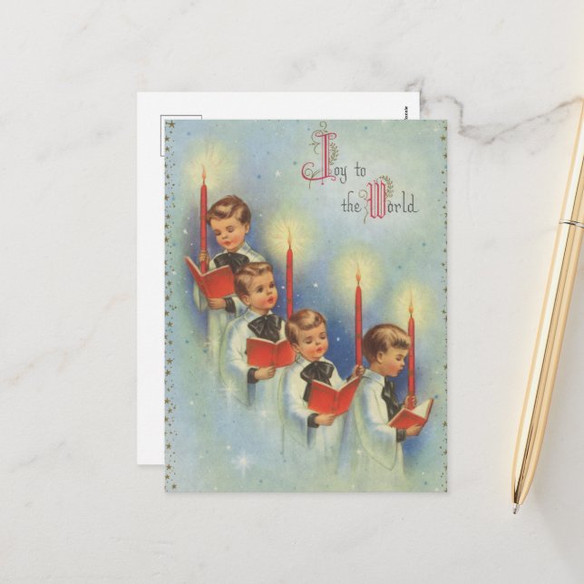 retro vintage Christmas carolers  Holiday Postcard (Front/Back In Situ)