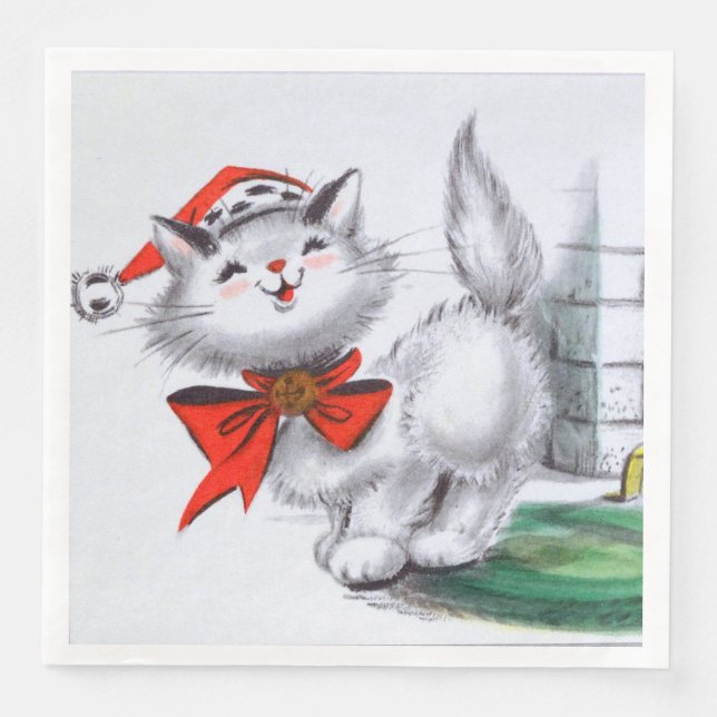 retro vintage Christmas cat Holiday  Napkin (Front)