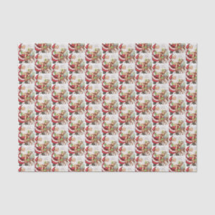 retro vintage Christmas cat Holiday tiled  Tissue Paper