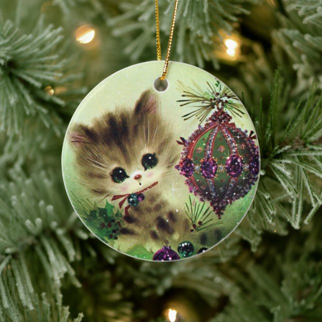 Retro vintage Christmas cat Holiday tree ornament (Tree)