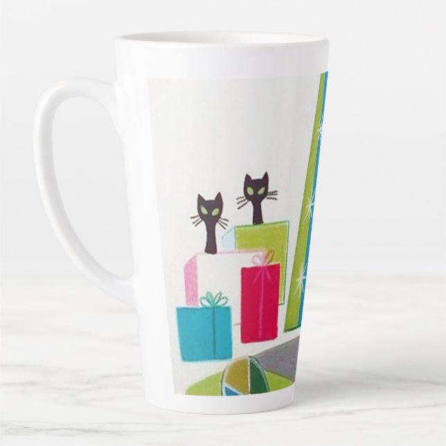 retro vintage Christmas cats Holiday Latte Mug (Left)