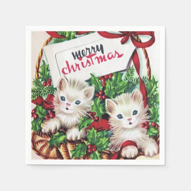 retro vintage Christmas cats Holiday Napkin (Front)