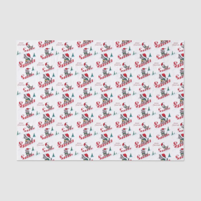 Retro vintage Christmas cats party Tissue Paper (Front)