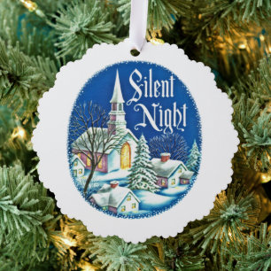 retro vintage Christmas Church add text Ornament Card