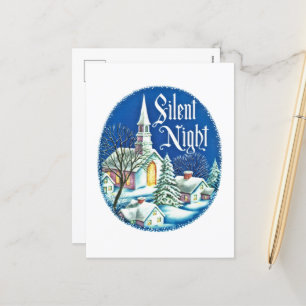 retro vintage Christmas church Holiday Postcard