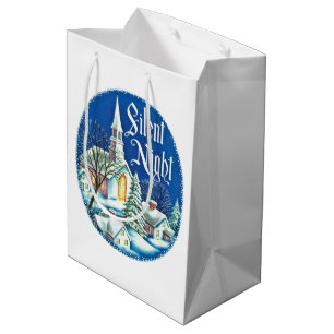 retro vintage Christmas Church scene Medium Gift Bag