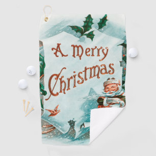 Retro Vintage Christmas Cool Santa Greeting Golf Towel