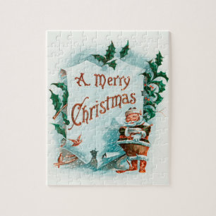 Retro Vintage Christmas Cool Santa Greeting Jigsaw Puzzle