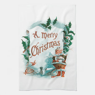 Retro Vintage Christmas Cool Santa Greeting Kitchen Towel