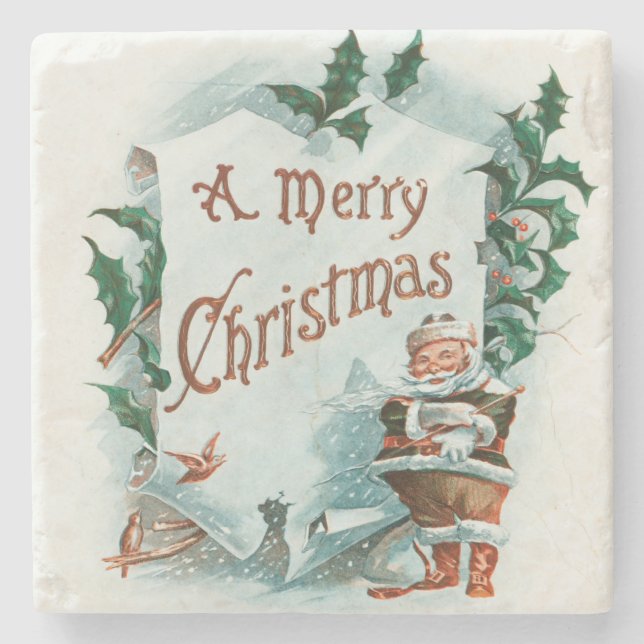 Retro Vintage Christmas Cool Santa Greeting Stone Coaster (Front)