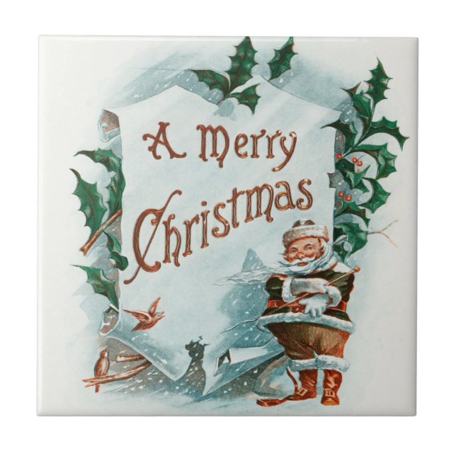 Retro Vintage Christmas Cool Santa Greeting Tile (Front)