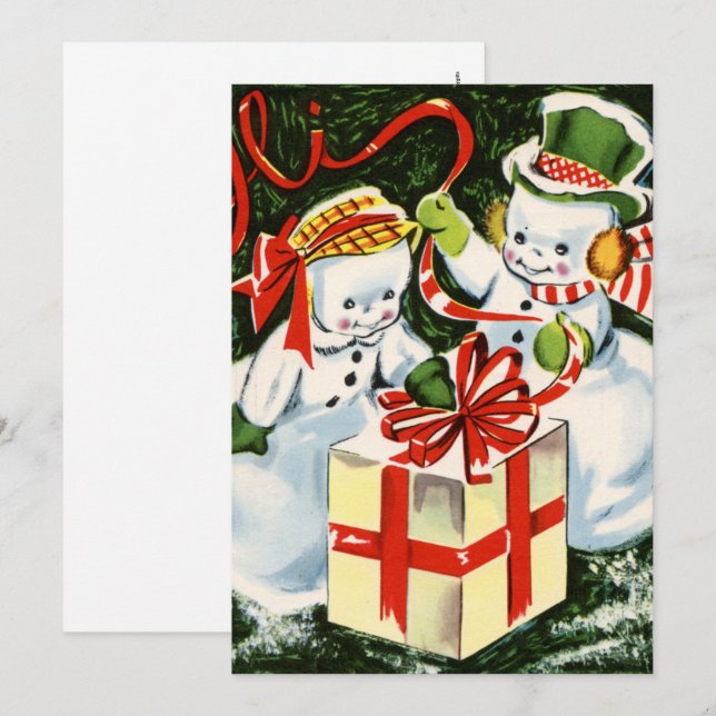 retro vintage Christmas couple snowman Holiday Card (Front/Back)