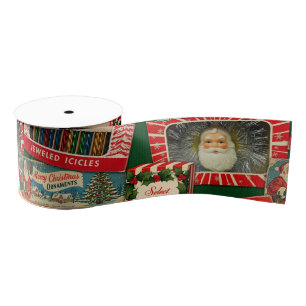 Retro Vintage Christmas Decorations Collage Grosgrain Ribbon