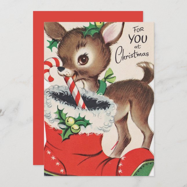 retro vintage Christmas deer add sentiment Holiday Card (Front/Back)