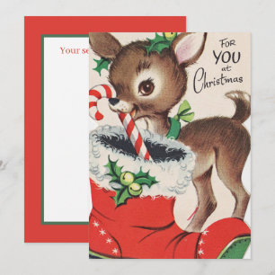 retro vintage Christmas deer add sentiment Holiday Card