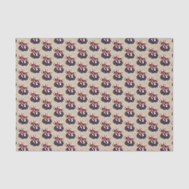 retro vintage Christmas deer tiled Holiday  Tissue Paper (Front)