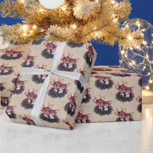 retro vintage Christmas deer tiled Holiday Wrapping Paper