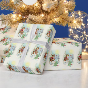 Retro vintage Christmas deer tiled Wrapping Paper