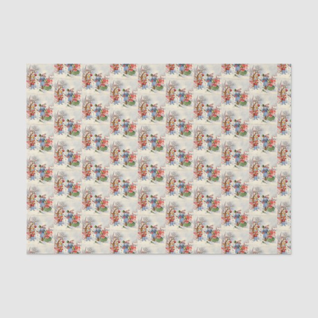 retro vintage Christmas Family tiled party  Tissue Paper (Front)