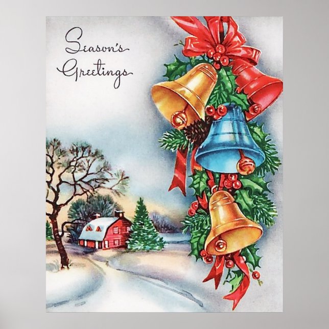 Retro vintage Christmas farm Holiday poster (Front)